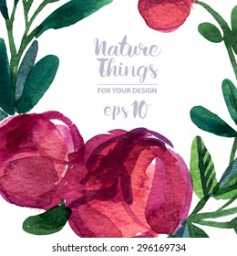 Beautiful vector set flowers and twigs in a watercolor style. Handmade. Spring design for invitation, wedding or greeting cards. Vector illustration.