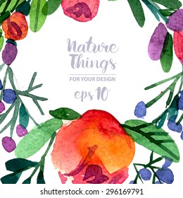 Beautiful vector set flowers and twigs in a watercolor style. Handmade. Spring design for invitation, wedding or greeting cards.