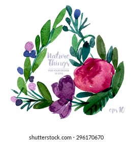 Beautiful vector set flowers and twigs in a watercolor style. Handmade. Spring design for invitation, wedding or greeting cards.