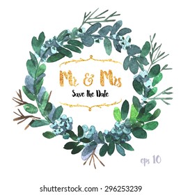 Beautiful vector set flowers and twigs in a watercolor style. Handmade.