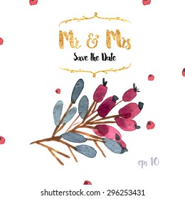 Beautiful vector set flowers and twigs in a watercolor style. Handmade. Spring design for invitation, wedding or greeting cards.