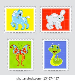 Beautiful vector set of postmarks wit a baby animals