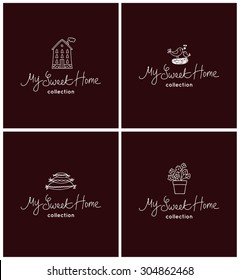 Beautiful vector set of sweet home icon in cartoon style. Sweet home logos elements and labels
