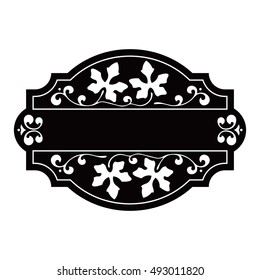 Beautiful vector signboard decorated by leaves of pumpkin in black and white colors
