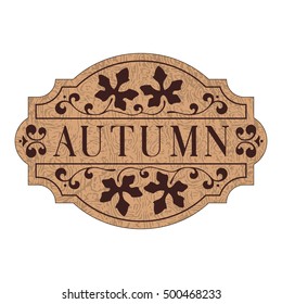 Beautiful vector signboard decorated by leaves of pumpkin. Autumn theme