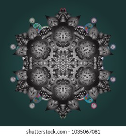 Beautiful vector snowflakes isolated on a colorful background. Falling Christmas stylized snowflakes. Illustration. Snowflakes, snowfall.