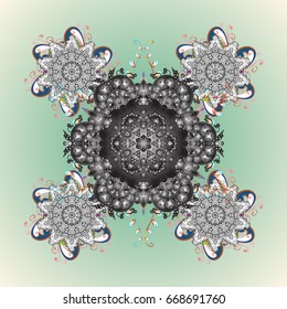 Beautiful vector snowflakes isolated on colorfil background. Falling Christmas stylized snowflakes. Illustration. Snowflakes, snowfall.