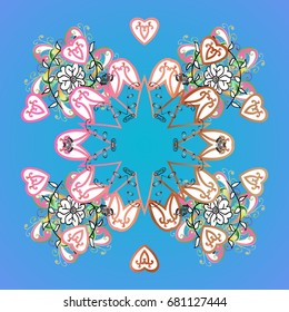 Beautiful vector snowflakes isolated on a colorful background. Falling Christmas stylized snowflakes. Illustration. Snowflakes, snowfall.