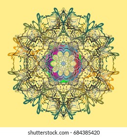 Beautiful vector snowflakes isolated on a colorful background. Falling Christmas stylized snowflakes. Illustration. Snowflakes, snowfall.