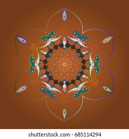 Beautiful vector snowflakes isolated on a colorful background. Falling Christmas stylized snowflakes. Illustration. Snowflakes, snowfall.