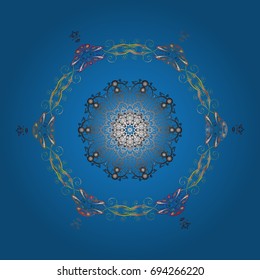Beautiful vector snowflakes isolated on a colorful background. Falling Christmas stylized snowflakes. Illustration. Snowflakes, snowfall.
