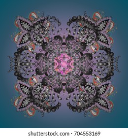 Beautiful vector snowflakes isolated on a colorful background. Falling Christmas stylized snowflakes. Illustration. Snowflakes, snowfall.
