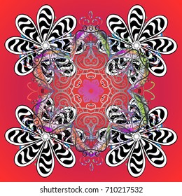 Beautiful vector snowflakes isolated on a colorful background. Snowflakes, snowfall. Falling Christmas stylized snowflakes. Illustration.