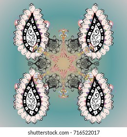 Beautiful vector snowflakes isolated on a colorful background. Snowflakes, snowfall. Falling Christmas stylized snowflakes. Illustration.