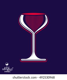 Beautiful vector sophisticated pink wine goblet, stylish alcohol theme illustration. Artistic wineglass, romantic rendezvous idea. Lifestyle graphic design element.