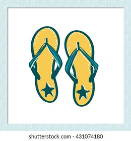 Beautiful vector summer beach symbol: pair slipper. Isolated sea summer exotic beach wedding party decorative pair slipper. Isolated element on white background.