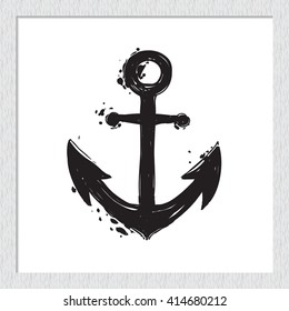 Beautiful vector summer ocean anchor. Hand drawn graphic anchor. Artistic cartoon sea baby art element in retro style. Isolated element on white background.