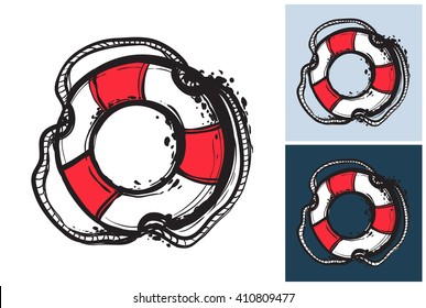 Beautiful vector summer ocean buoy. Hand drawn graphic buoy. Artistic cartoon sea baby element in retro style. Isolated element on white, blue, navy background