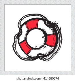 Beautiful vector summer ocean buoy. Hand drawn graphic buoy. Artistic cartoon sea baby art element in retro style. Isolated element on white background.