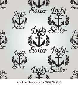 Beautiful vector summer ocean fashion sketch. Hand drawn graphic lucky anchor. Artistic cartoon sea baby seamless pattern in retro style. Isolated elements on white background