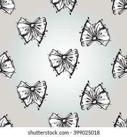 Beautiful vector summer ocean fashion sketch. Hand drawn graphic white bow. Artistic cartoon sea baby seamless pattern in retro style. Isolated elements on white background