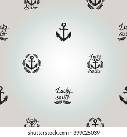 Beautiful vector summer ocean fashion sketch. Hand drawn graphic lucky anchor sailor, laurel anchor. Artistic cartoon sea baby seamless pattern in retro style. Isolated elements on white background