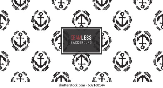 Beautiful vector summer ocean fashion sketch. Hand drawn graphic laurel anchor. Artistic cartoon sea baby seamless pattern in retro style. Isolated elements on white background.