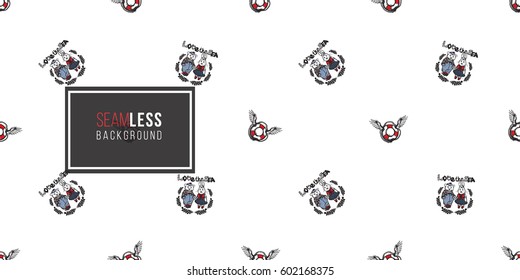 Beautiful vector summer ocean fashion sketch. Hand drawn graphic sailor family and flying. Artistic cartoon sea baby seamless pattern in retro style. Isolated elements on white background.