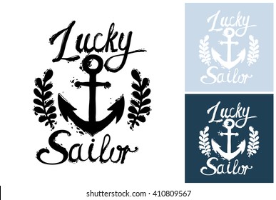 Beautiful vector summer ocean lucky anchor. Hand drawn graphic lucky anchor. Artistic cartoon sea baby element in retro style. Isolated element on white, blue, navy background