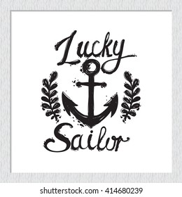 Beautiful vector summer ocean lucky anchor. Hand drawn graphic lucky anchor. Artistic cartoon sea baby art element in retro style. Isolated element on white background.