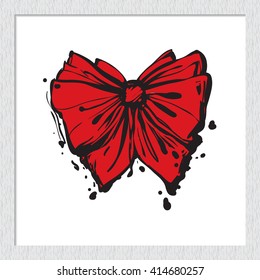 Beautiful vector summer ocean red bow. Hand drawn graphic red bow. Artistic cartoon sea baby art element in retro style. Isolated element on white background.