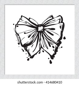 Beautiful vector summer ocean white bow. Hand drawn graphic white bow. Artistic cartoon sea baby art element in retro style. Isolated element on white background.