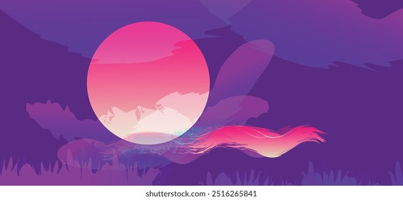 Diseño hermoso del paisaje de la puesta del sol del Vector