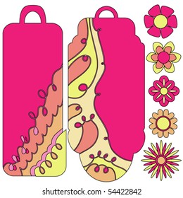 Beautiful vector tag or label collection and flowers over white background
