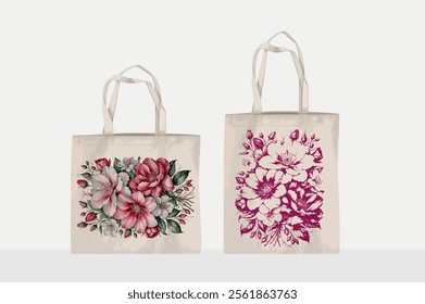 Beautiful vector tags and bags with flowers