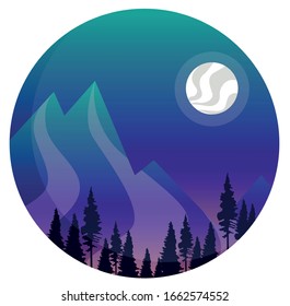 bella plantilla vectorial en paisaje de montaña azul por la noche