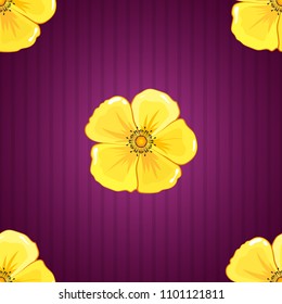 Beautiful vector texture. Seamless pattern with cute cosmos flowers in yellow, brown and purple colors. Spring vintage floral background.