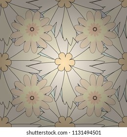 Beautiful vector texture. Seamless pattern with elegance abstract blooming flowers. Spring and summer vintage floral background in black, gray and beige colors.