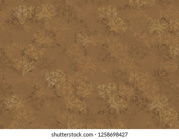 Beautiful vector texture. Seamless pattern with elegance abstract blooming flowers. Spring and summer vintage floral background in brown, yellow and orange colors.