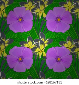 Beautiful vector texture. Seamless pattern with cute cosmos flowers on a gray background. Spring vintage floral background.
