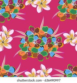 Beautiful vector texture. Seamless pattern with cute flowers in yellow, blue and beige colors. Spring vintage floral background.