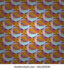 Beautiful vector texture. Seamless pattern with cute flowers in pink and blue colors. Spring vintage floral background.