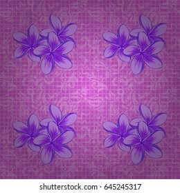 Beautiful vector texture. Seamless pattern with cute plumeria flowers on a violet background. Spring vintage floral background.