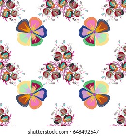 Beautiful vector texture. Seamless pattern with cute flowers in blue and pink colors. Spring vintage floral background.