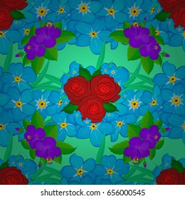 Beautiful vector texture. Seamless pattern with cute forget-me-not flowers on a green background. Spring vintage floral background.