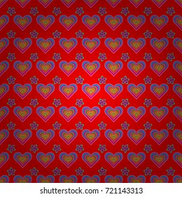 Beautiful vector texture. Seamless pattern with elegance abstract blooming flowers. Spring and summer vintage floral background in red, magenta and blue colors.
