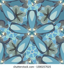 Beautiful vector texture. Spring vintage floral background. Seamless pattern with cute flowers in violet, blue and gray colors.
