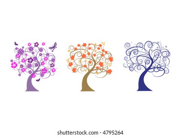 beautiful vector tree designs in different seasons