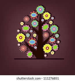 Beautiful vector tree with flowers