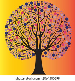 Hermoso árbol vectorial con frutas. Otoño